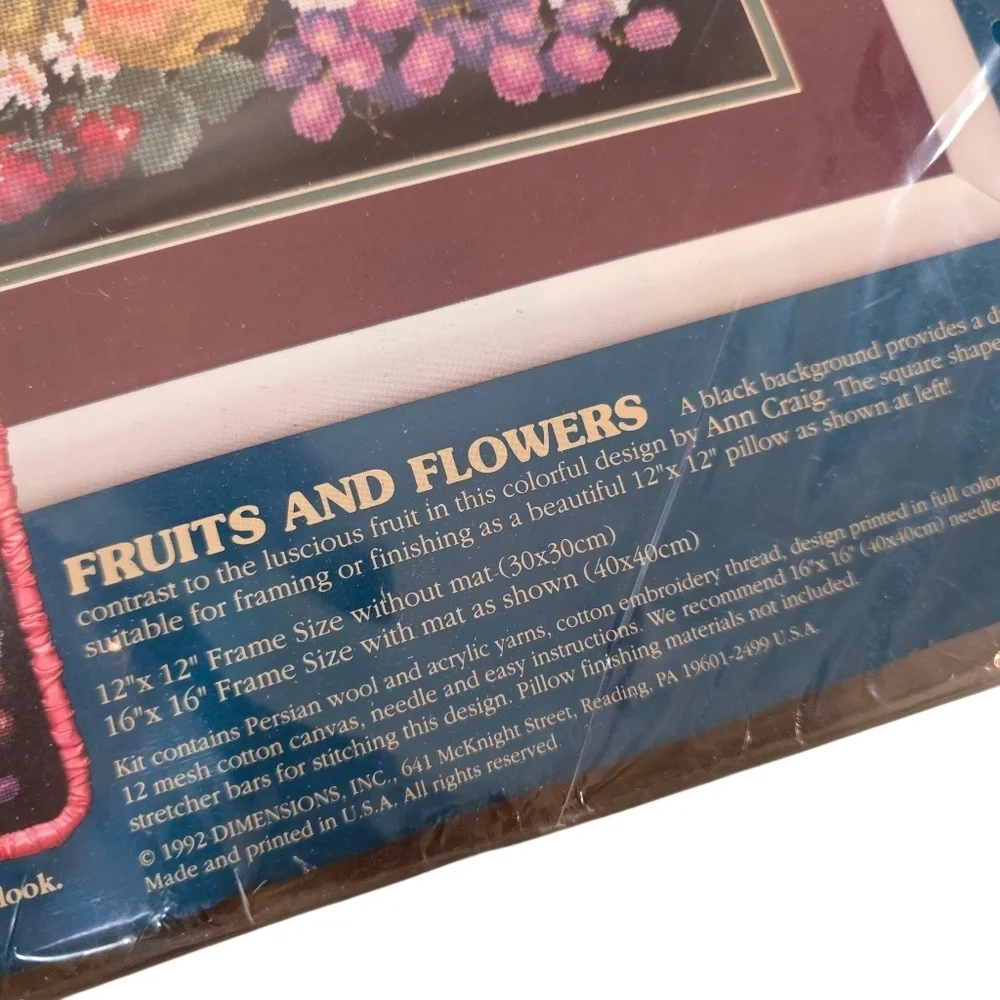 Vintage 1992 Sunset Needlepoint Kit Fruits and Flowers by Ann Craig New Sealed